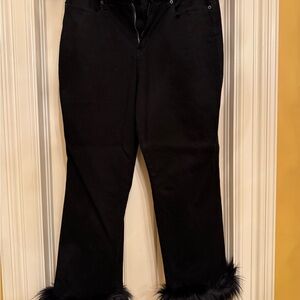 New York & Company High-Waist Black Pants with Fur Trim